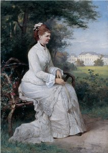 Emma von Waldeck-Pyrmont hercegnő portréja egy padon ülve a Palace Het Loo parkjában (olaj a fedélzeten) alkotó: Piet Schipperus