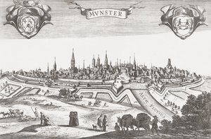 Münsteri panoráma, Németország (nyomtatás) alkotó: Pieter (after) Nolpe
