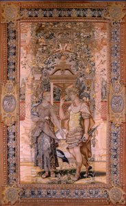 Flamand kárpit. Vertumnus és Pomona sorozat. Vertumnus harcossá változott. A sorozat negyedik kárpitja. Pieter Coecke van Aelst modellköre. Gyártás Wilhelm Pannemaker, Brüsszel. Ca1545-1550. Szövet Arany, ezüst, selyem és gyapjú. 425-ös méret