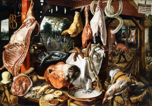 Mészárosbódé a Szent Családdal Egyiptomba menekülve, 1551