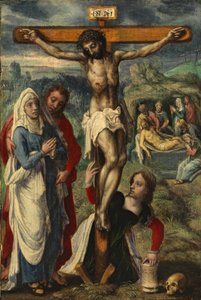 Krisztus a kereszten, a háttérben a síremlékkel, 1530 körül