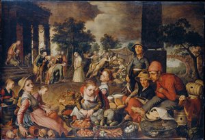 Piaci jelenet Krisztussal és a házasságtörő asszonnyal alkotó: Pieter Aertsen