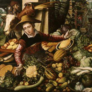 Piaci asszony a zöldséges standnál alkotó: Pieter Aertsen
