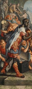 Oltárkép szárnya a Mágusok imádatával, a hátoldalon a Templomban bemutatás látható alkotó: Pieter Aertsen