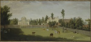 Kilátás az új villára, a régi házra és az istállókra a Burlington Lane túloldaláról, Chiswick Villa (olaj, vászon)