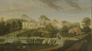 Kilátás a teraszra, amely a csatornán túl a villa oldalára néz, Chiswick Villa (olaj, vászon)