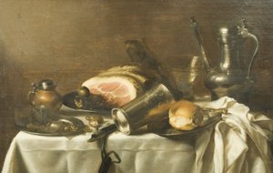 Csendélet sonkával (olaj, vászon) alkotó: Pieter Claesz