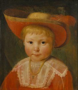 Piros bélésű szalmakalapos gyermek portréja, 1635-40 körül (olaj, tölgyfa)