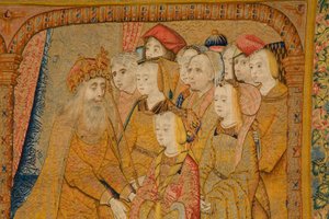Flamand kárpit. Angyali Üdvözlet. Részlet, 1502-04 körül (arany, ezüst, selyem és gyapjú) alkotó: Pieter Coecke van Aelst