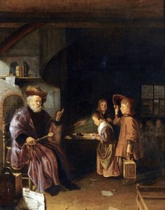 Egy iskolamester, aki egy osztályteremben tanítja a diákjait, Pieter Cornelisz van Egmondt alkotó: Pieter Cornelisz van Egmondt