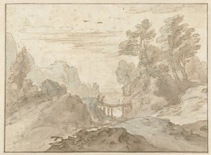 Hegyi táj két figurával egy keskeny hídon alkotó: Pieter Dircksz van Santvoort (possibly)