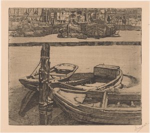 Hajók a Damrakban Amszterdamban alkotó: Pieter Dupont (signed by artist)