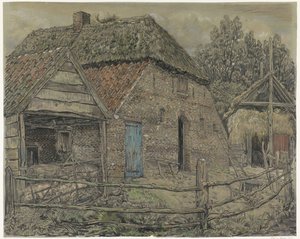 Nagy istálló, előtte disznóól alkotó: Pieter Dupont