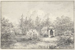 Kilátás a Leiduin parkra, egy ház a fák között alkotó: Pieter Ernst Hendrik Praetorius