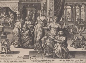 Gyermekszületés, Az emberi élet menetéből, 1570. alkotó: Pieter Furnius