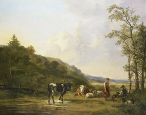 Táj pásztorokkal és szarvasmarhákkal alkotó: Pieter Gerardus van Os