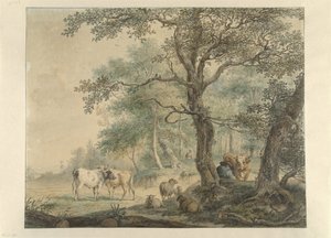 Táj két pásztor szarvasmarhával alkotó: Pieter Gerardus van Os