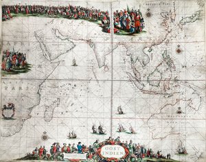 Kelet-India térképe, 1666 körül (színes metszet)