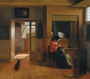 Belső tér egy anyával, aki elpusztítja gyermeke haját Anya kötelessége, 1659-1660