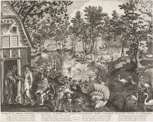Látogatás erdős tájban alkotó: Pieter II de Jode