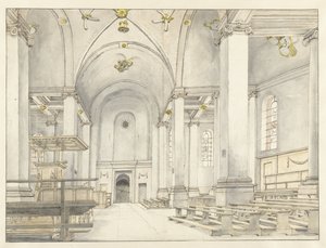 Kilátás a Nieuwe Kerk hajójára, Haarlem, nyugatra nézve alkotó: Pieter Jansz Saenredam