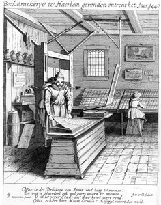 Laurens Janszoon Koster kötése, a „Descriptionh ende lof van Haerlem”-ből, 1628-ban