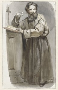 Álló klerikus a szónoki emelvénynél, feszülettel és bibliával alkotó: Pieter Marinus van de Laar (attributed to)