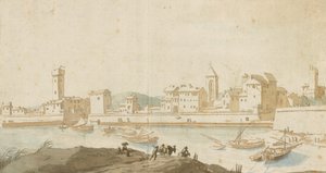 Civitavecchia látképe a kikötőfallal alkotó: Pieter Moninckx