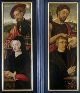 Triptichon két szárnya adományozók portréival Szent Adriánnal és Keresztelő Jánossal alkotó: Pieter Pourbus (attributed to)
