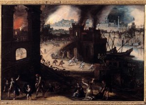 Pieter Schoubroeck (1570-1607) 17. századi Besancon trójai festményének pusztulása. Szépművészeti Múzeum