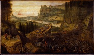 Harc a filiszteusok és az izraeliták között: Saul és szolgája kardjukra vetik. (festés alkotó: Pieter Bruegel the Elder