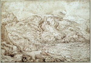 Az Alpok tája. Pieter Brueghel rajza Dit Az öreg (1525-1569) Ec. Nagyzolás. alkotó: Pieter Bruegel the Elder