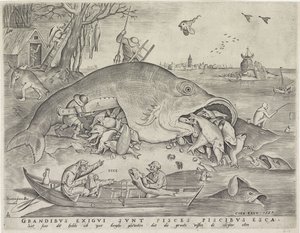 A nagy halak megeszik a kis halakat, vésette Pieter van der Heyden, 1557 alkotó: Pieter The Elder after Brueghel