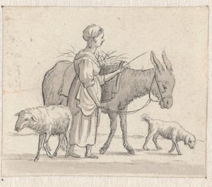 Nő szamárral, birkával és kutyával alkotó: Pieter de Goeje