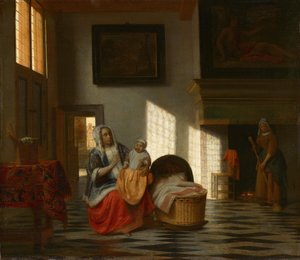 Belső tér anyával és gyermekkel, „Anyai öröm” alkotó: Pieter de Hooch