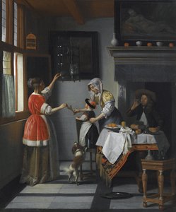 Belső egy papagájt etető gyerekkel par Hooch, Pieter, de alkotó: Pieter de Hooch
