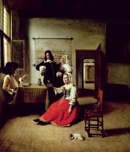 Nő katonákkal iszik, 1658 alkotó: Pieter de Hooch