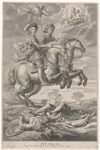 Osztrák Ferdinánd Ferdinánd cseh és magyar királlyal lóháton a nordlingeni győzelemnél A bíboros-csecsemő örömteli belépése Gentben, 1635 (sorozat címe)