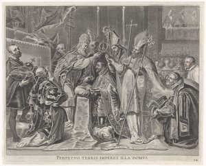 V. Károlyt a pápa császárrá koronázta A bíboros-csecsemő örömteli belépése Gentben, 1635 (sorozat címe)