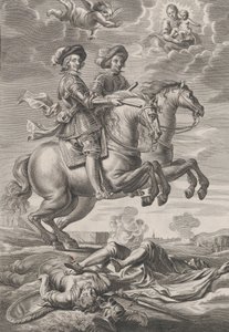 10. tábla: A magyar király és Ferdinánd lóháton, Guillielmus Becanus Sere... című művéből, 1636.