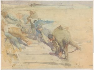 Munkások feltörik a síneket alkotó: Pieter de Josselin