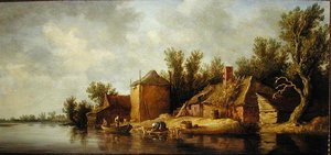 Folyói táj (olaj a fedélzeten) alkotó: Pieter de Neyn