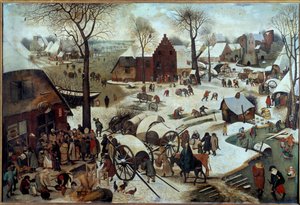 A tízcentes vagy a deombrement kifizetése Bethleemnek (h s/t 1,11 x 1,64). Pieter Bruegel (vagy Breugel vagy Brueghel vagy Breughel) festménye az előbbi (1525-1569). 1566. Brüsszel, Királyi Szépművészeti Múzeum. alkotó: Pieter Bruegel the Elder