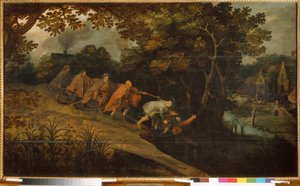 A vak vezeti a vakot. Pieter Bruegel festménye szerint a fiatal (vagy Pierre Breugel vagy Peter Brueghel vagy Breughel) (kb. 1564-1638), olaj, fa. Flamand primitív művészet
