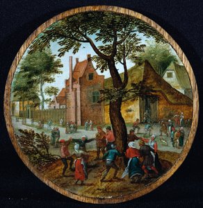 Parasztok táncolnak egy fa körül a falu utcájában, 1625 alkotó: Pieter Brueghel the Younger