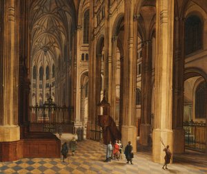 Templombelső (Kilátás a párizsi Szent Eustache kórusba) (olaj, fa)