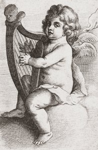 Egy gyermek angyal hárfán játszik. alkotó: Pieter van Avont