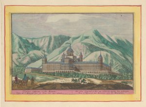 Az Escorial hátulnézete Az én Escurial; hátulról látni, hátráltatja a hegyeket (cím a tárgyon) Theatrum Hispaniae (...) (sorozat címe) alkotó: Pieter van den Berge