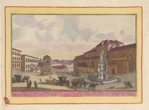 Szökőkút a madridi Szent Domonkos téren A kút, S. Dominicus helyén; Madridban (cím a tárgyon) Theatrum Hispaniae (...) (sorozat címe) alkotó: Pieter van den Berge