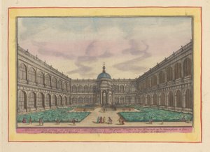 Kilátás az Escorial nagy kolostorának udvarára A Nagy Kolostor az Escurialban, az udvaron látható (cím a tárgyon) Theatrum Hispaniae (...) (sorozat címe)